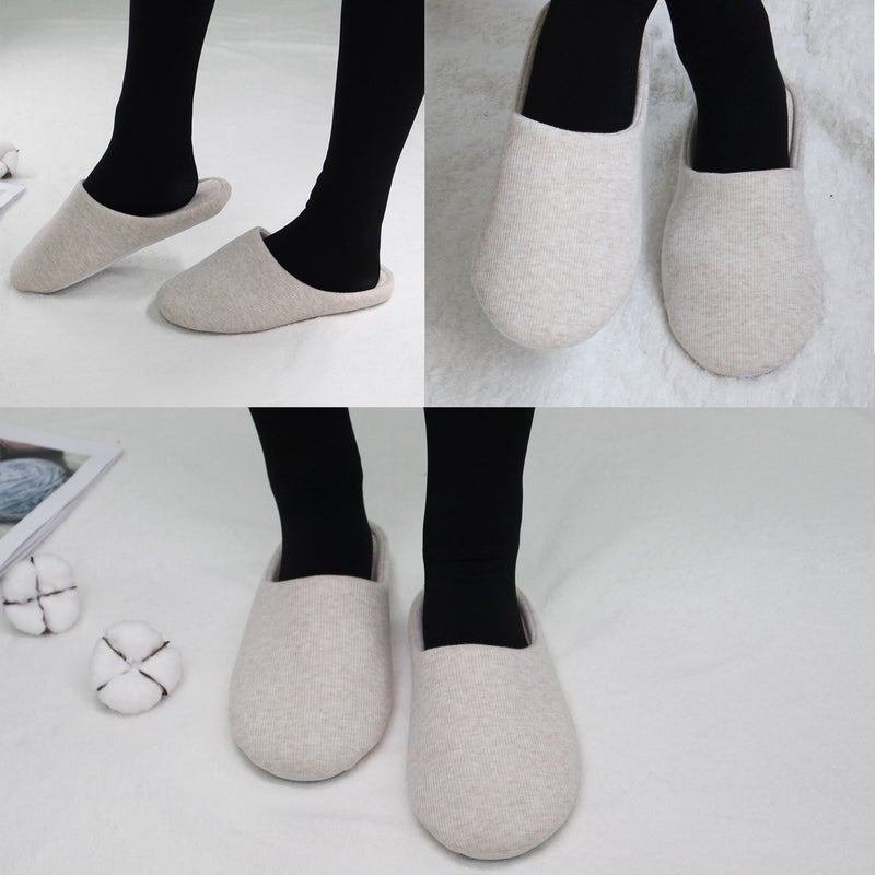 ofoot Women's House Slippers Memory Foam Indoor Shoes,Washable Cotton Non-Slip Rubber Sole,Japanese Style Slip-Ons for Plantar Fasciitis,Lightweight Gift for Mom/Wife (3-Light-beige, US 5-6) - Image 5